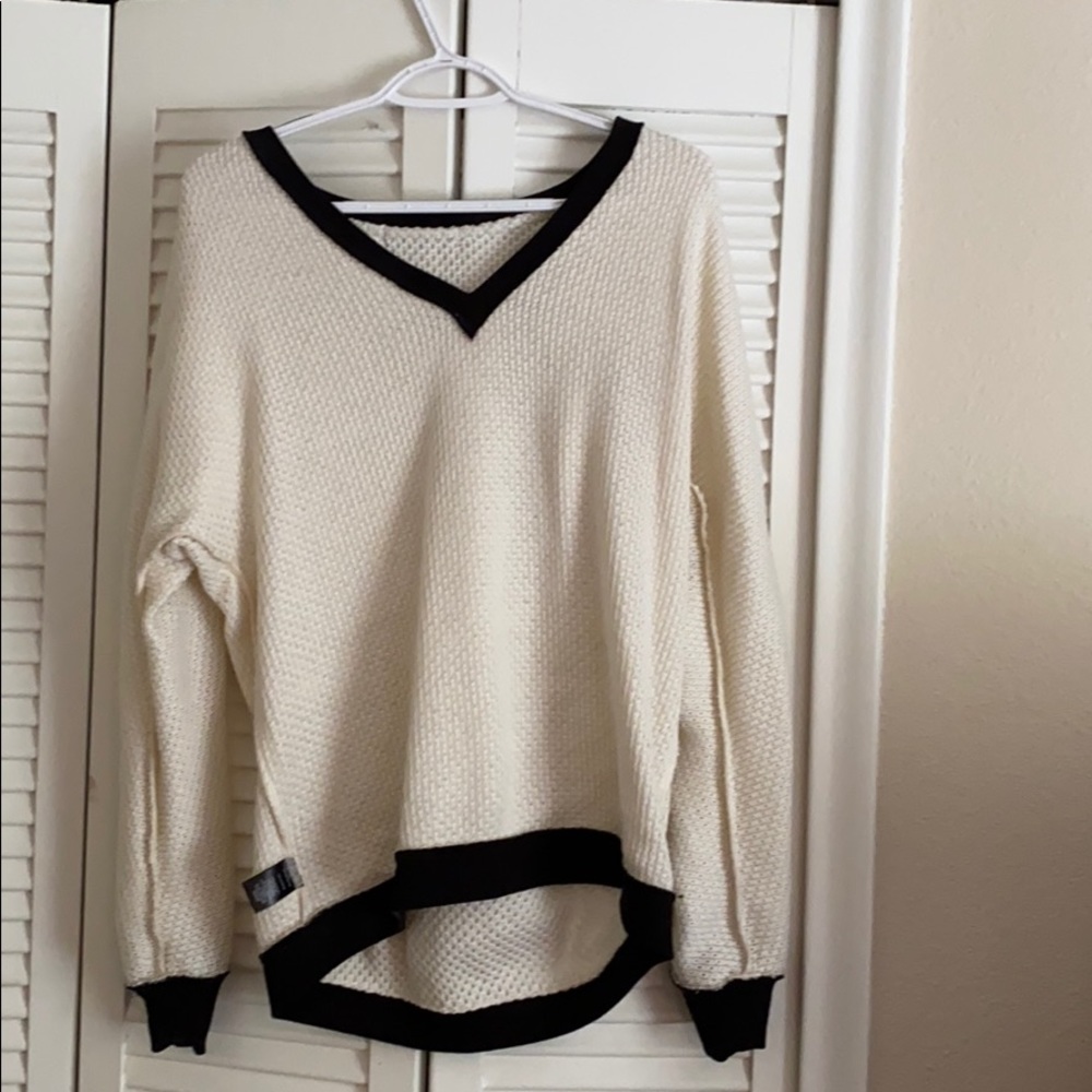 black and White V neck sweater